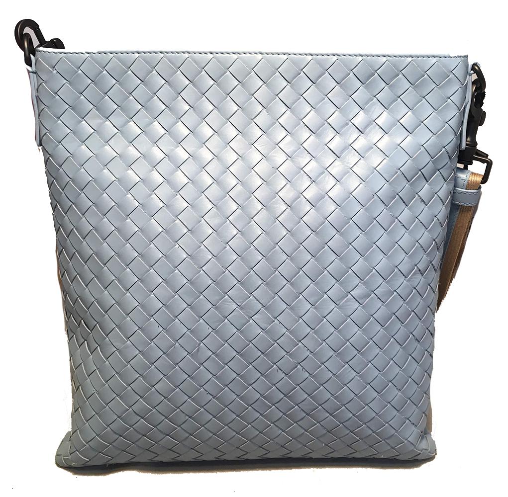 Gray Bottega Veneta Woven Baby Blue Leather Convertible Messenger Shoulder Bag 