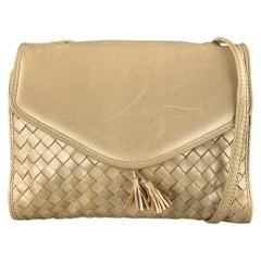 BOTTEGA VENETA Woven Champagne Metallic Intrecciato Leather Shoulder bag