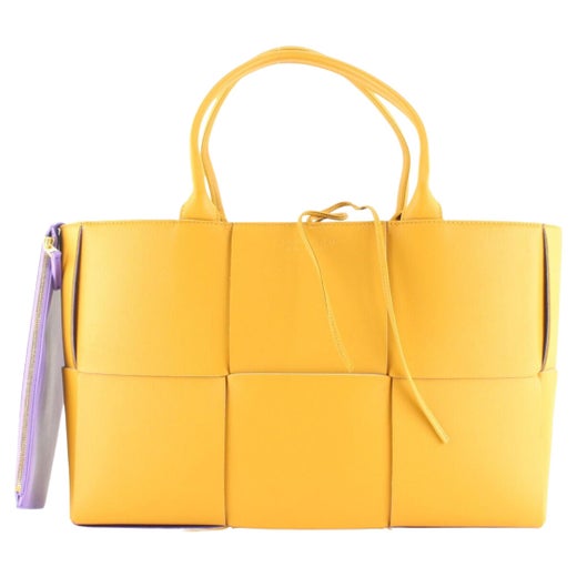 Neiman Marcus Large Light Mustard Yellow Faux Leather Shopper Tote Bag