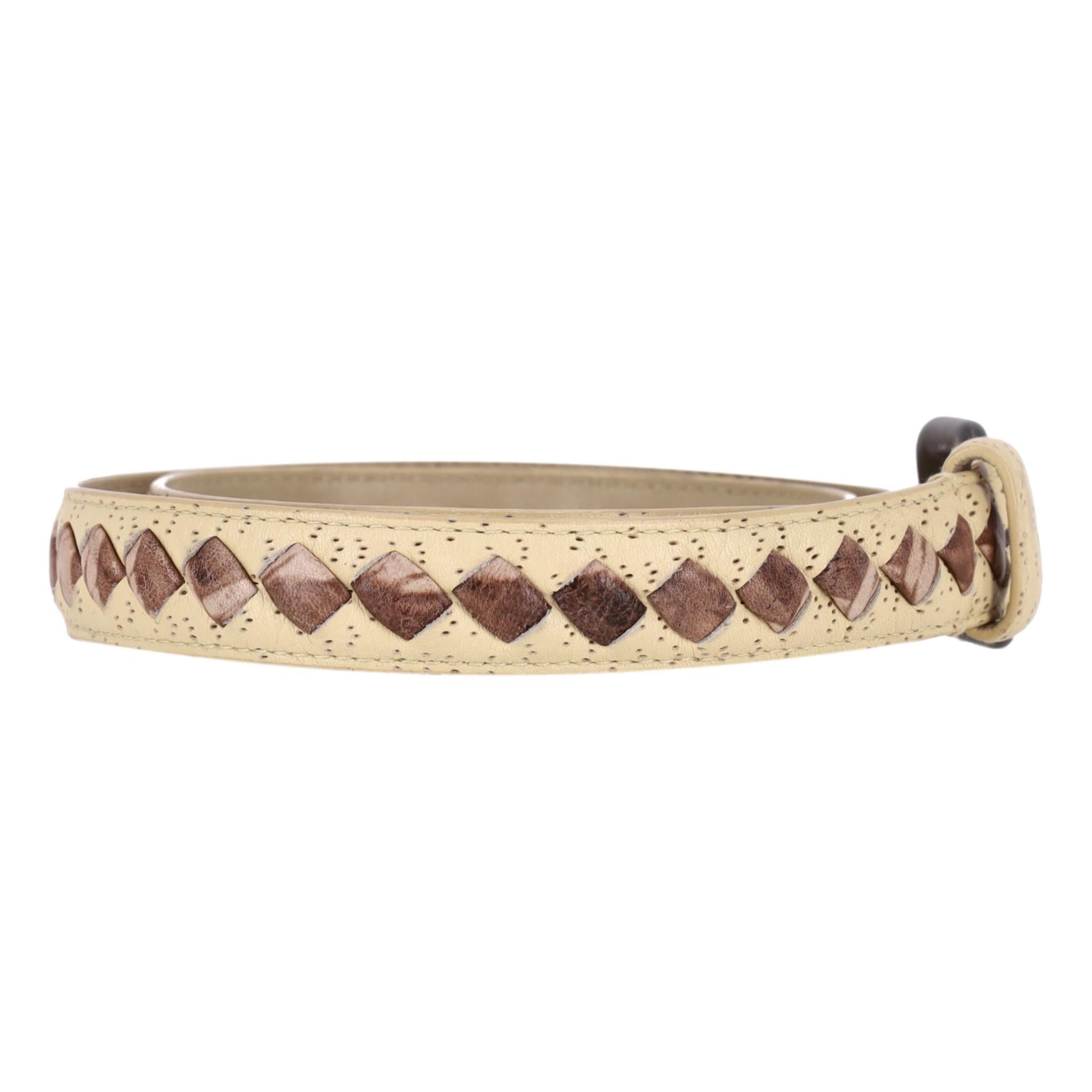 Beige Bottega Veneta Woven Leather Belt For Sale
