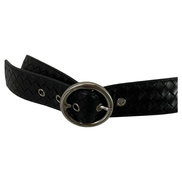 Bottega Veneta Round Buckle Belt in Black Leather Bottega Veneta Intrecciato Round Buckle Belt — UFO No More main image 2