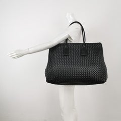 Bottega Veneta XXL Snap Tote Black Intrecciato Leather With Pouch