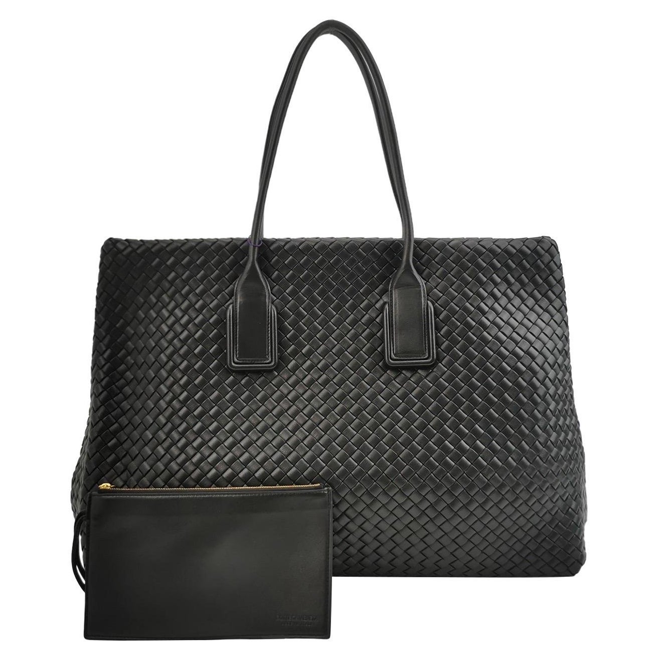 Bottega Veneta XXL Snap Tote Cuir Intrecciato Noir Avec Pochette