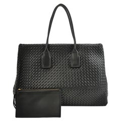 Bottega Veneta XXL Snap Tote Cuir Intrecciato Noir Avec Pochette