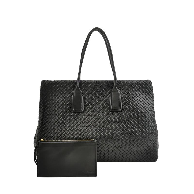 Bottega Veneta XXL Snap Tote Cuir Intrecciato Noir Avec Pochette