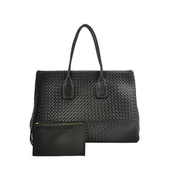 Bottega Veneta XXL Snap Tote Cuir Intrecciato Noir Avec Pochette