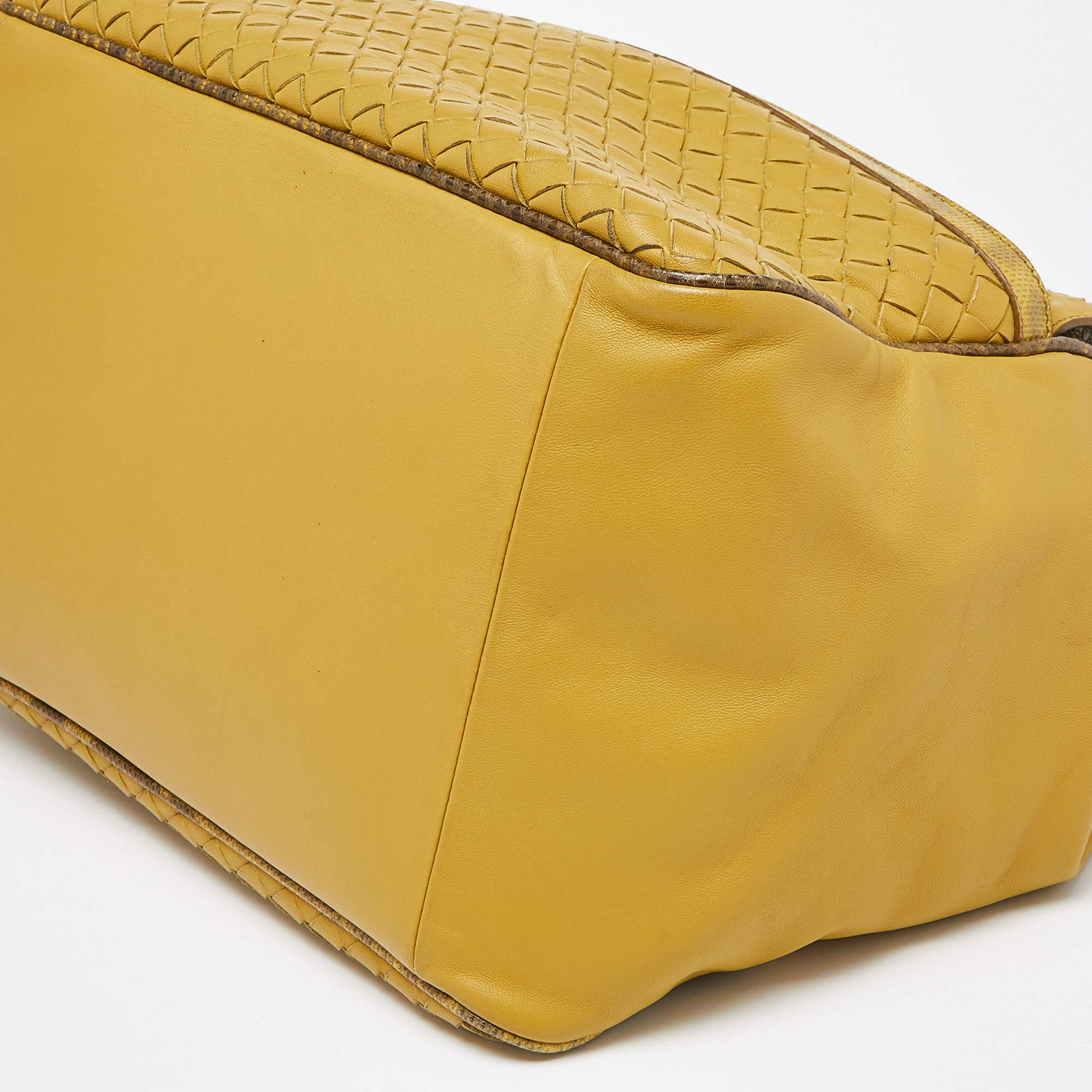 Bottega Veneta Yellow/Black Intrecciato Leather Front Pocket Tote 6
