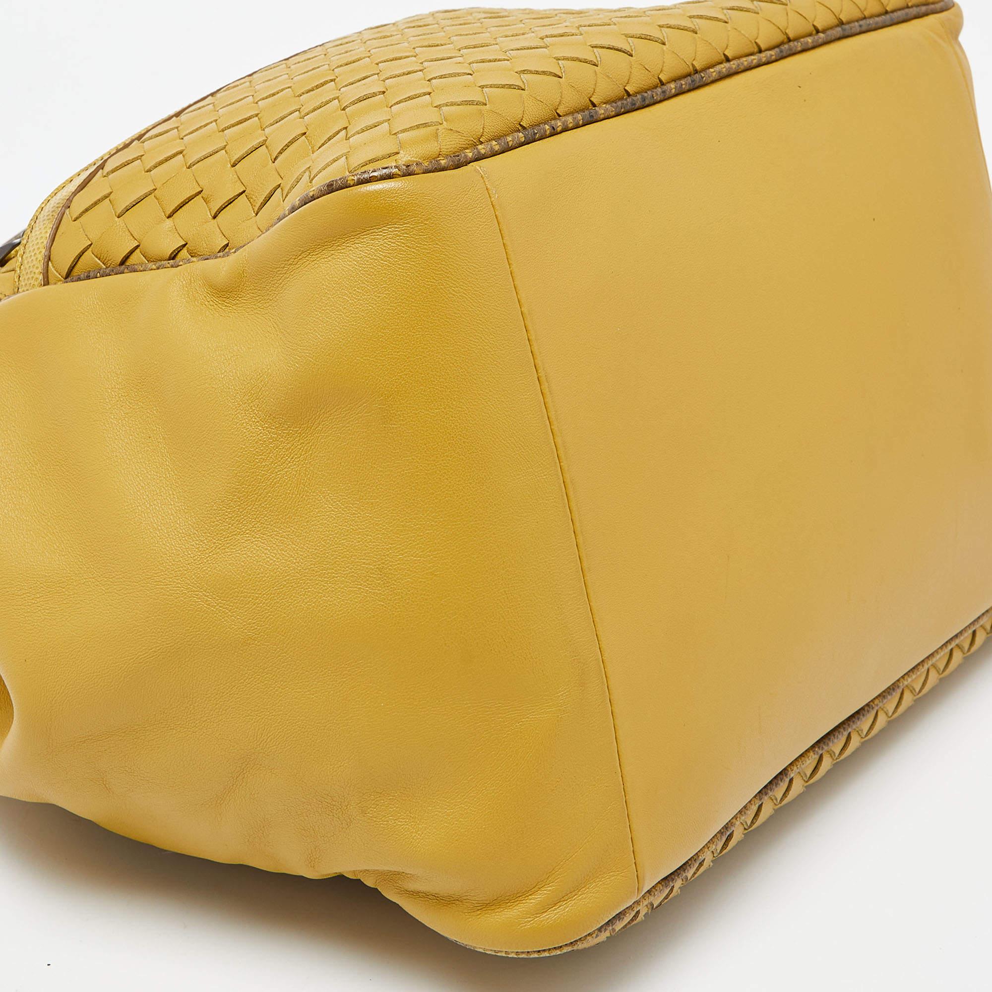 Bottega Veneta Yellow/Black Intrecciato Leather Front Pocket Tote 7