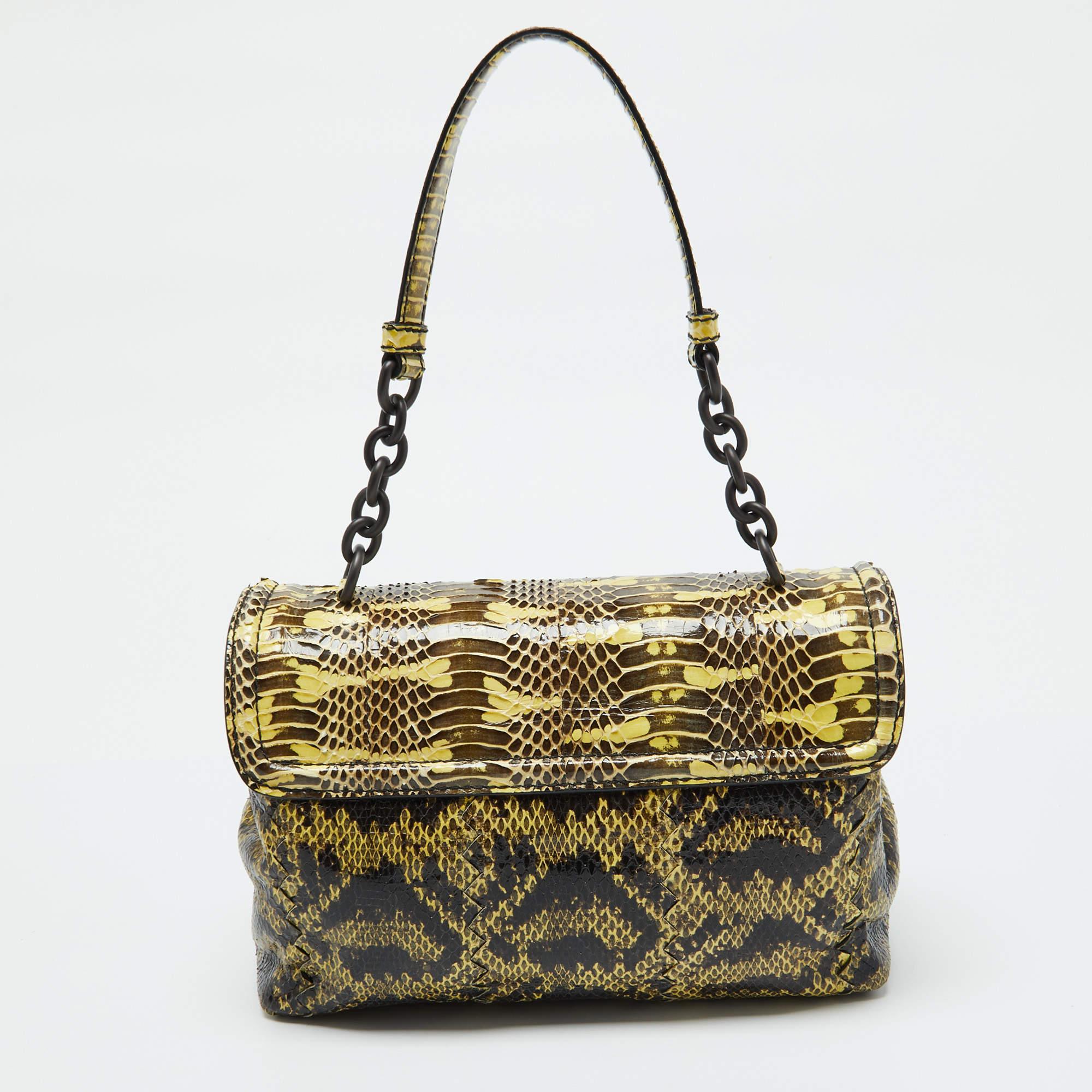 Bottega Veneta - Sac à bandoulière Intrecciato Karung Watersnake - Jaune/Marron Pour femmes en vente