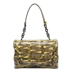 Bottega Veneta Yellow/Brown Intrecciato Karung Watersnake Flap Shoulder Bag