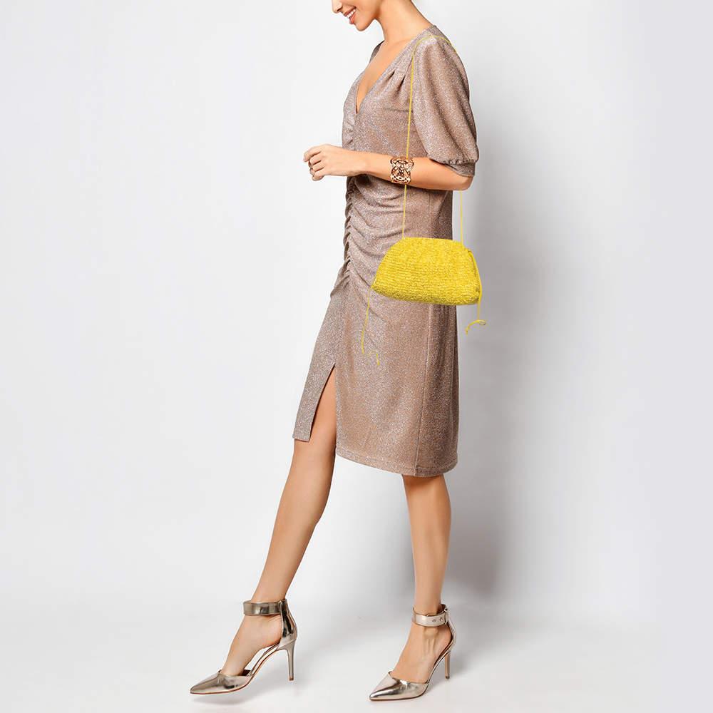 Bottega Veneta Yellow Curly Raffia and Leather Mini The Pouch Bag In Excellent Condition In Dubai, Al Qouz 2