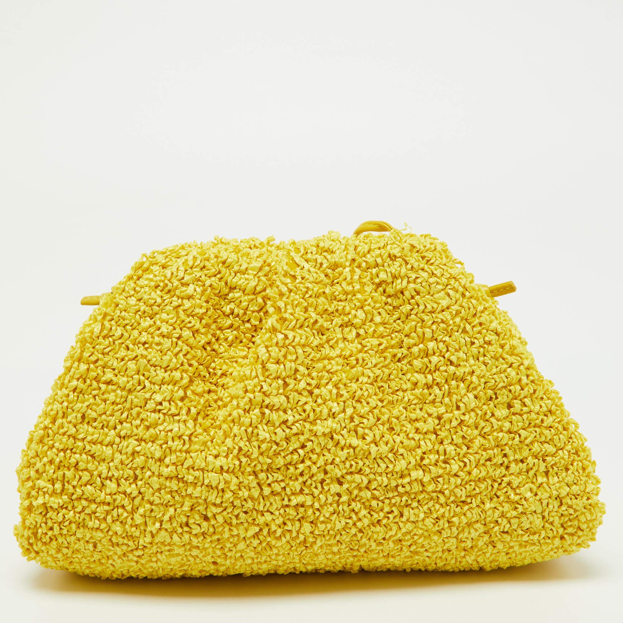 Bottega Veneta Yellow Curly Raffia and Leather Mini The Pouch Bag 1