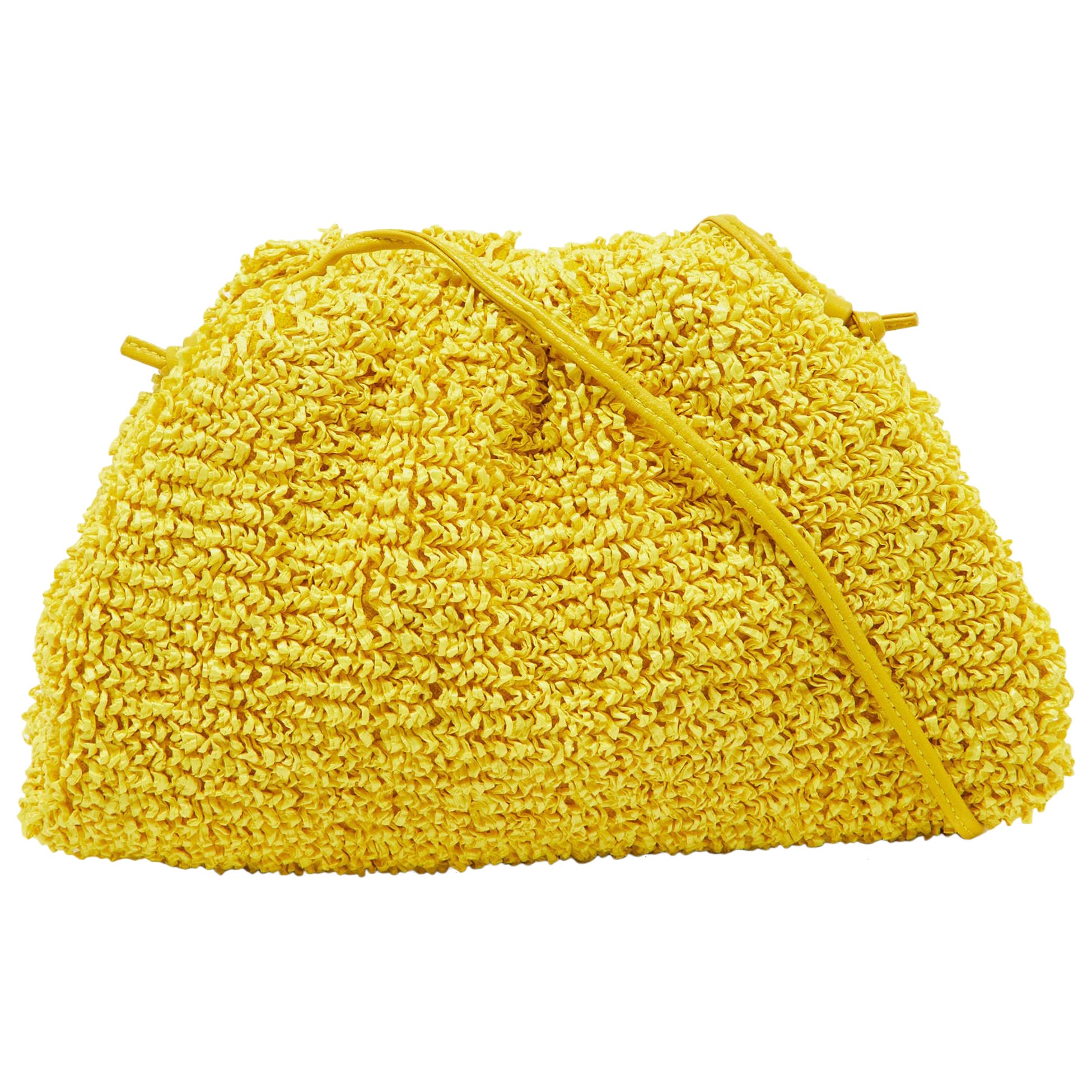 Bottega Veneta Yellow Curly Raffia and Leather Mini The Pouch Bag