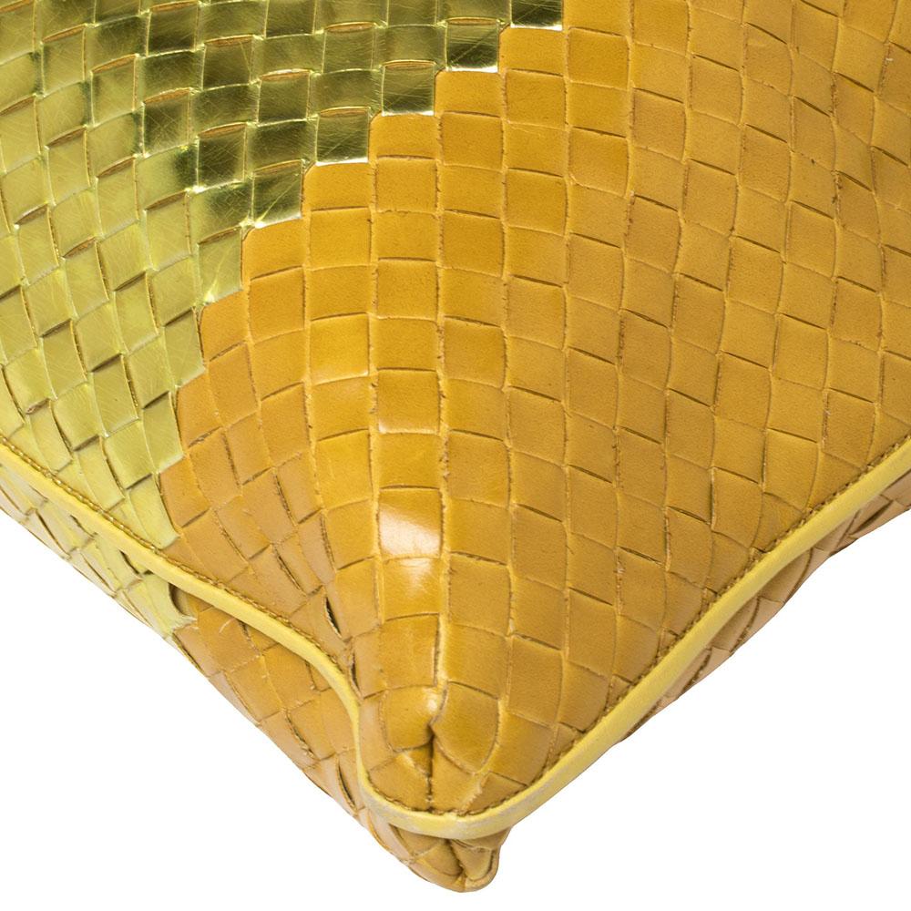 Bottega Veneta Yellow/Gold Liquid Stripe Intrecciato Leather Oversized Tote 7
