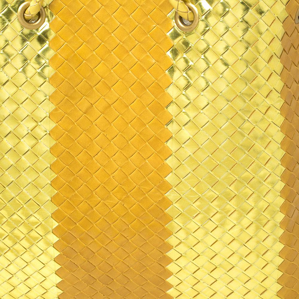 Bottega Veneta Yellow/Gold Liquid Stripe Intrecciato Leather Oversized Tote 2