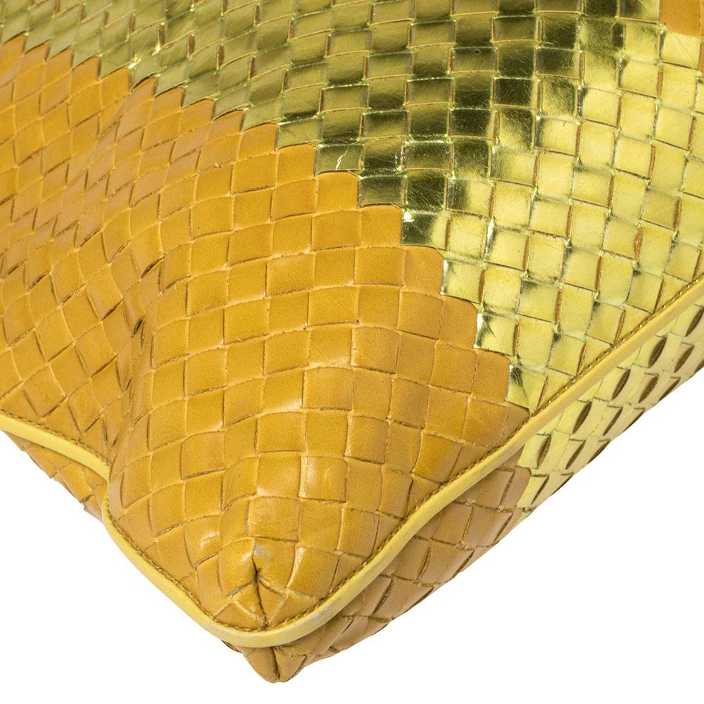 Bottega Veneta Yellow/Gold Liquid Stripe Intrecciato Leather Oversized Tote 3