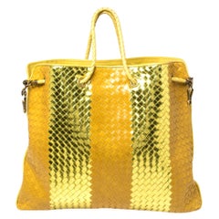 Bottega Veneta Yellow/Gold Liquid Stripe Intrecciato Leather Oversized Tote