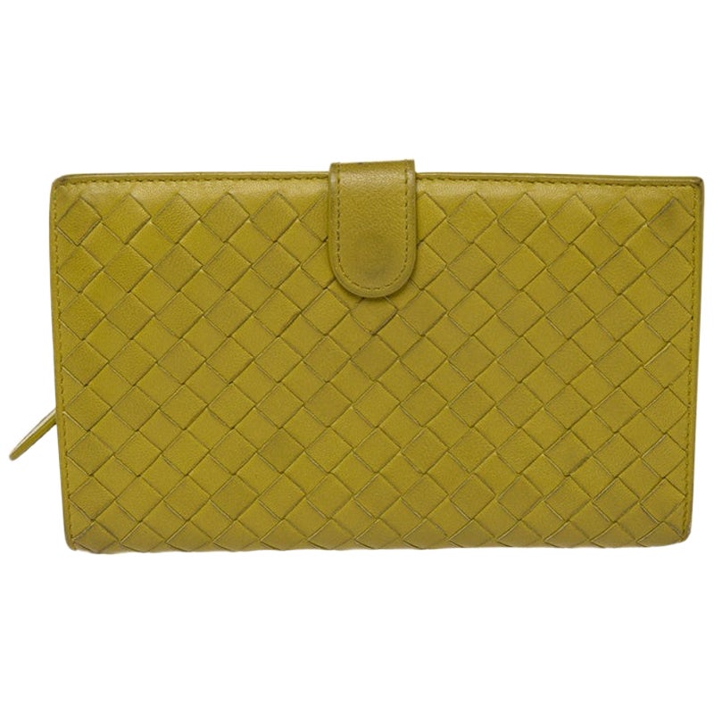 Bottega Veneta - Portefeuille continental en cuir jaune Intrecciato