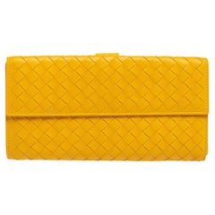 Bottega Veneta Yellow Intrecciato Leather Flap Continental Wallet