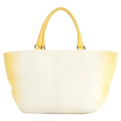 BOTTEGA VENETA yellow intrecciato leather handle beige gradient canvas tote bag