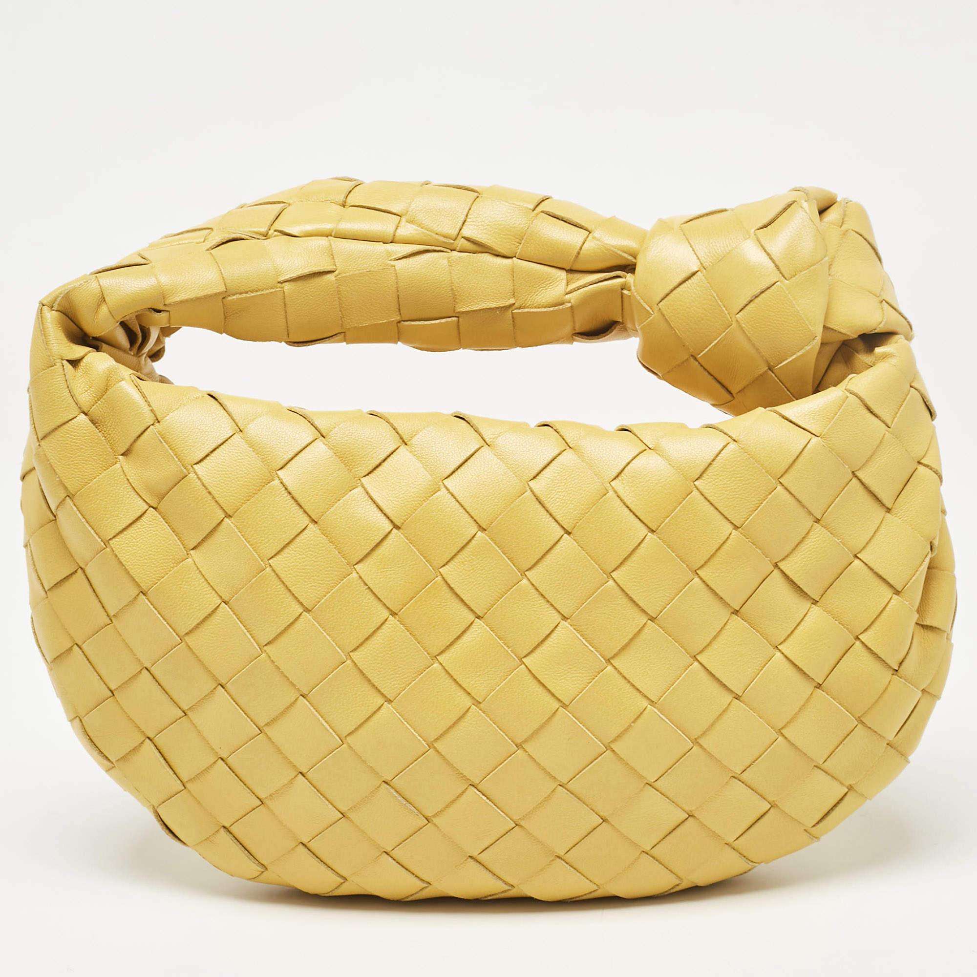 Mini sac Jodie Bottega Veneta Intrecciato en cuir jaune Bon état - En vente à Dubai, Al Qouz 2
