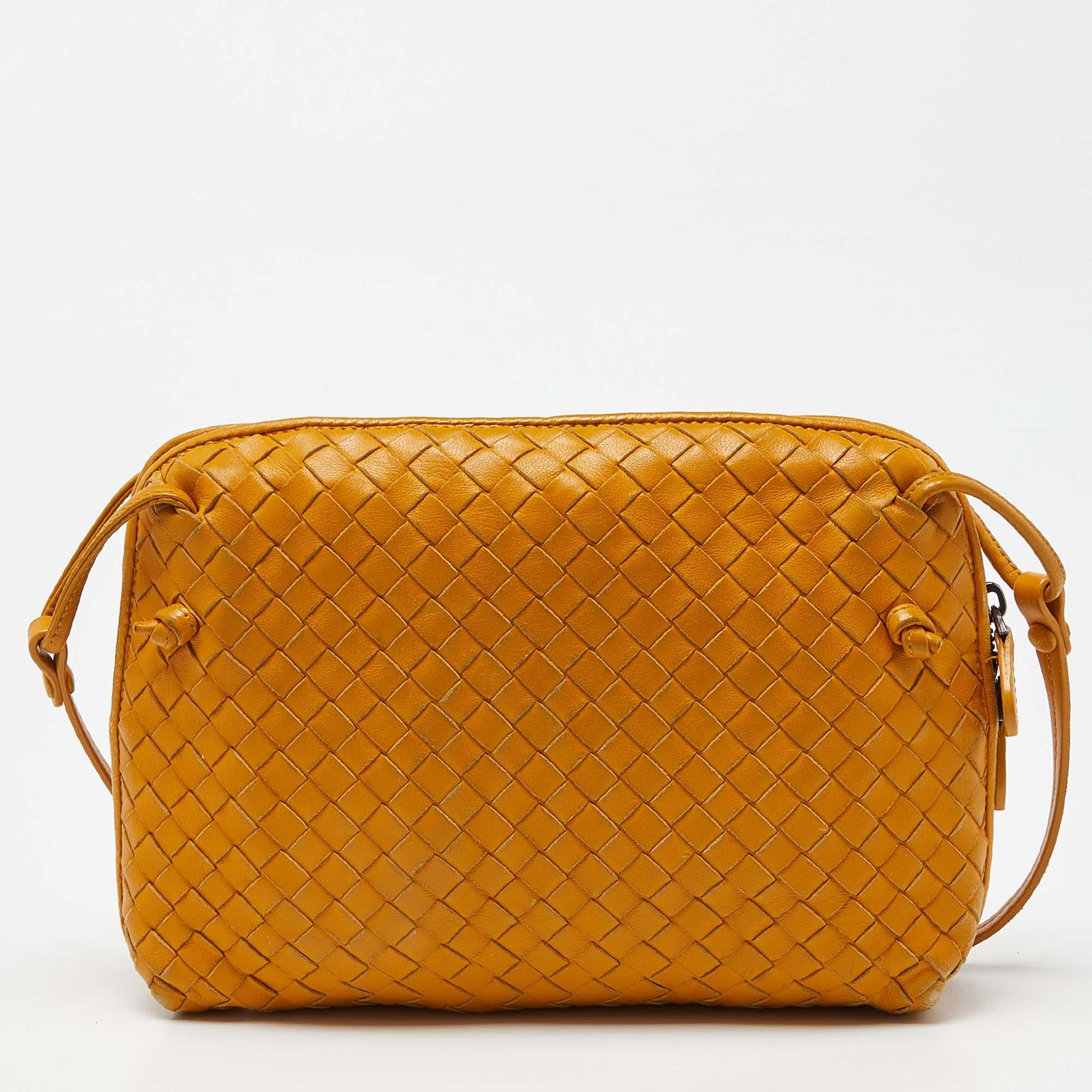 Women's Bottega Veneta Yellow Intrecciato Leather Nodini Crossbody Bag