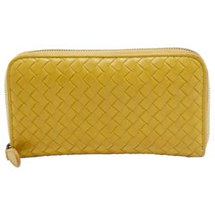 Bottega Veneta Yellow Intrecciato Leather Zip Around Wallet