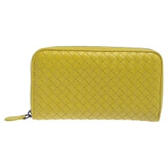 Bottega Veneta Yellow Intrecciato Leather Zip Around Wallet
