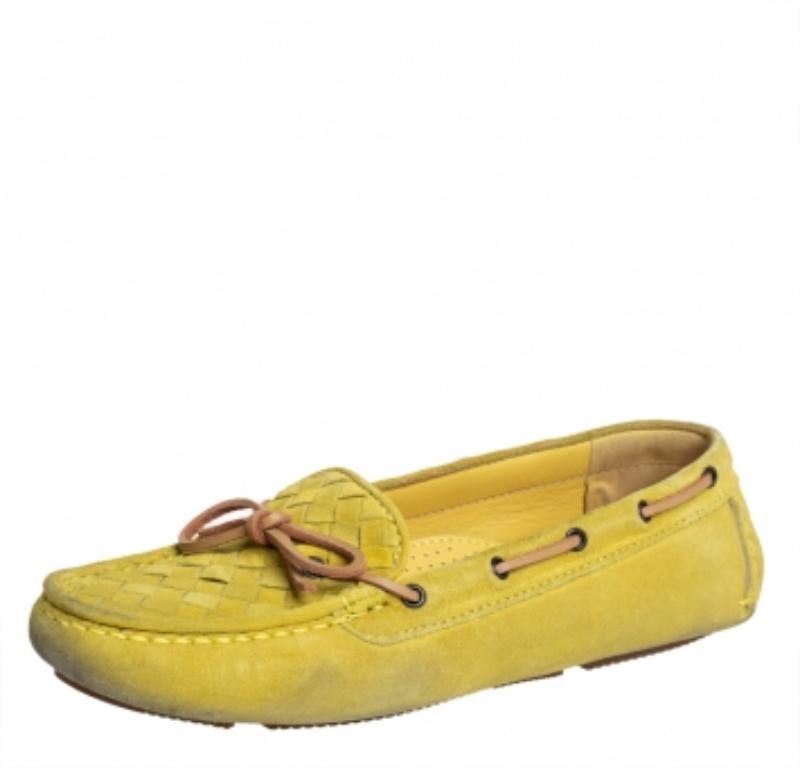 Women's Bottega Veneta Yellow Intrecciato Suede Bow Slip On Loafers Sizs 36.5 For Sale