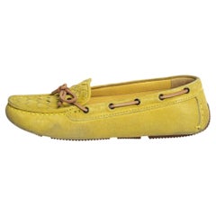 Bottega Veneta Yellow Intrecciato Suede Bow Slip On Loafers Sizs 36.5