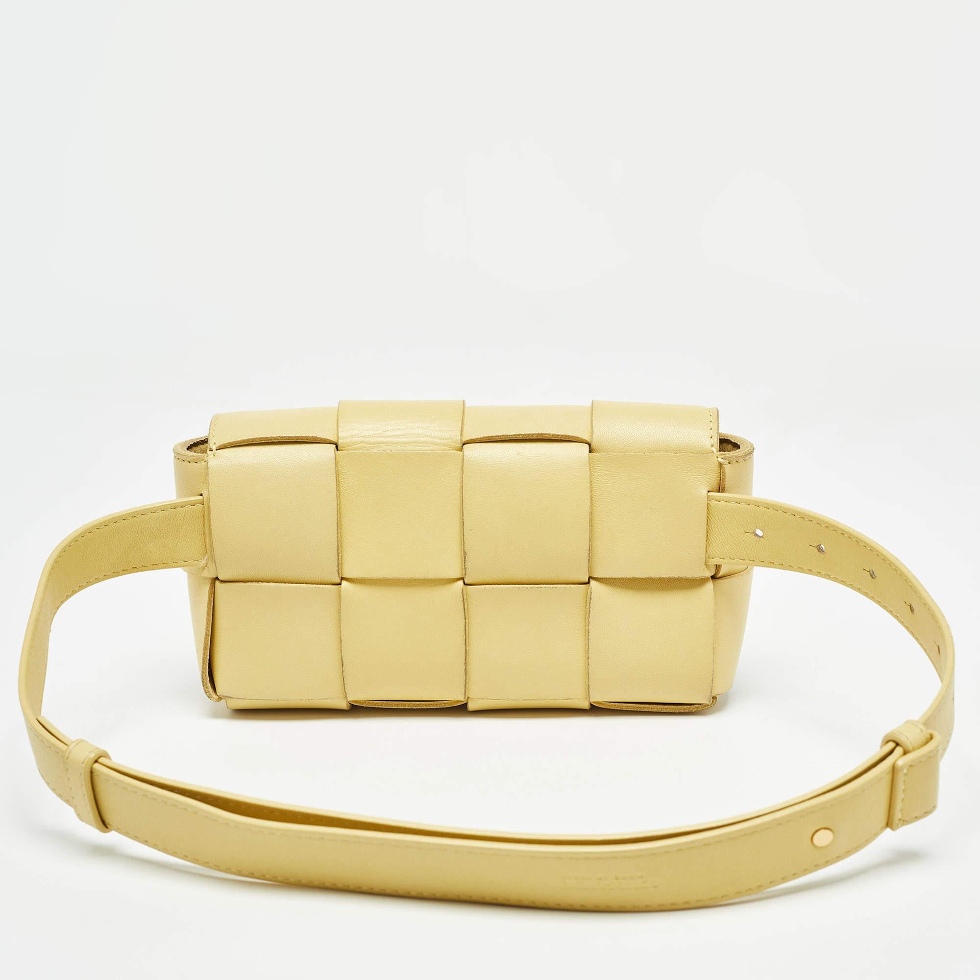 Women's Bottega Veneta Yellow Intreccio Leather Cassette Belt Bag
