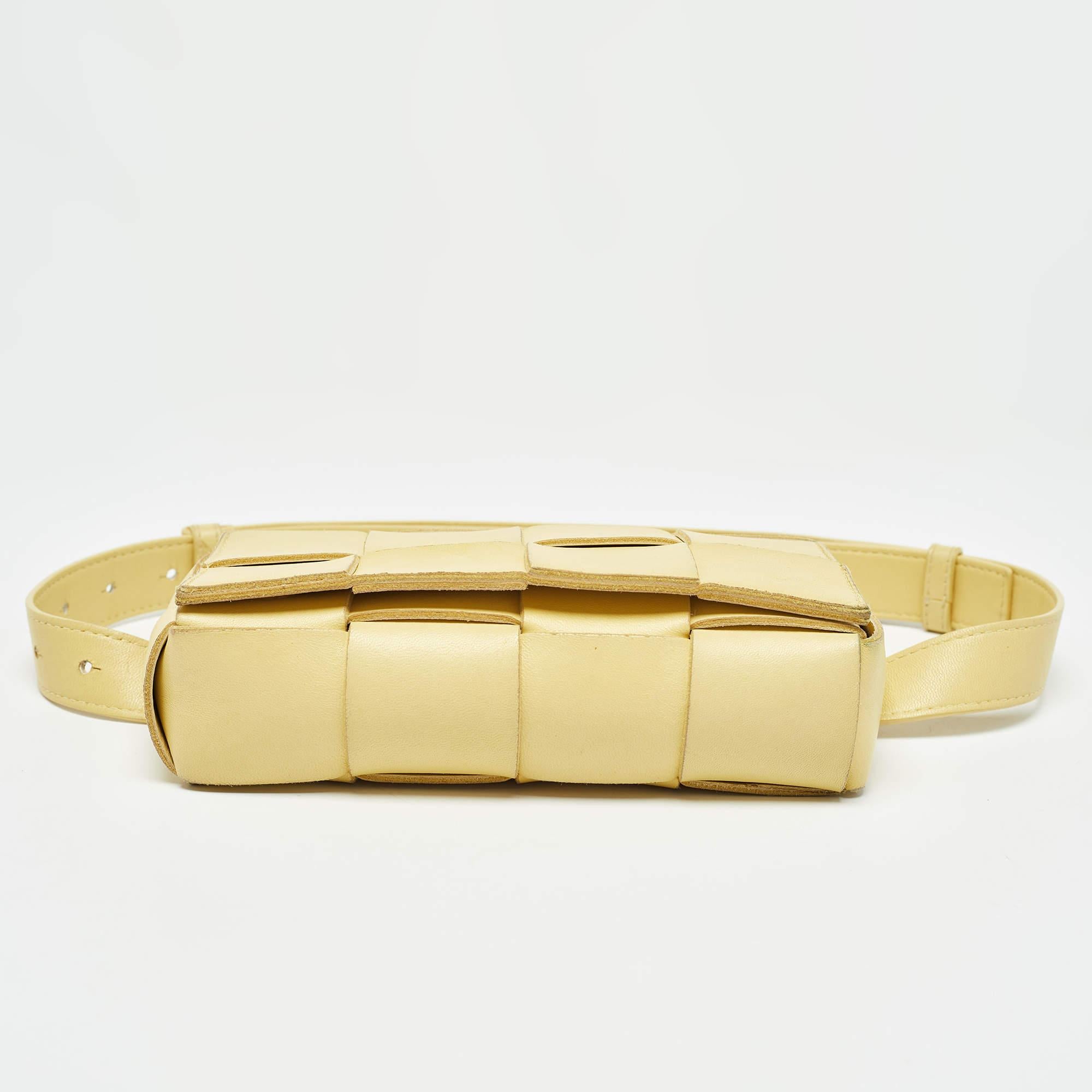 Bottega Veneta Yellow Intreccio Leather Cassette Belt Bag 3