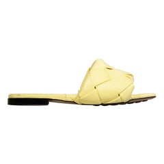 Bottega Veneta Yellow Leather Lido Flat Slides Size IT 38