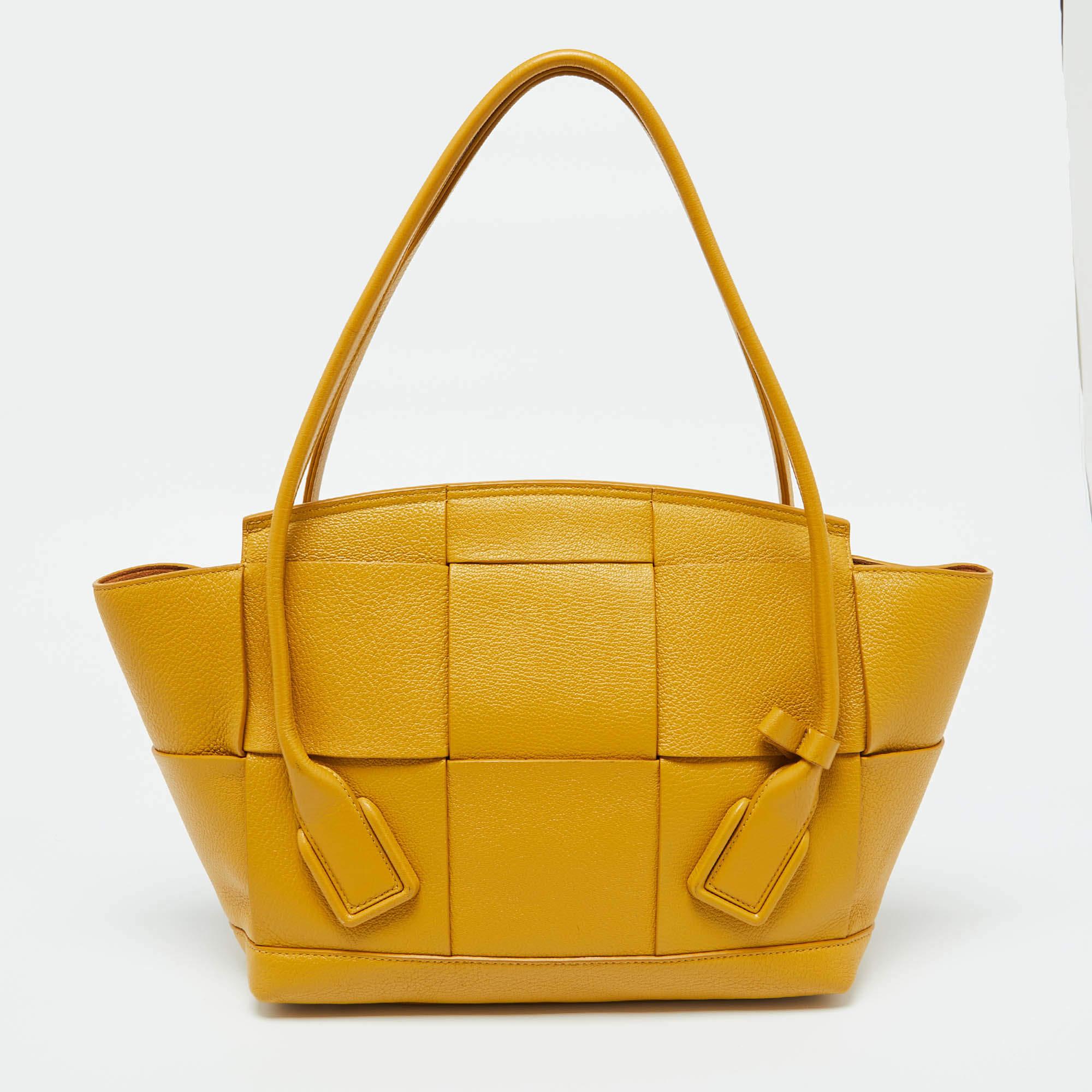 Women's Bottega Veneta Yellow Leather Maxi Intrecciato Arco 33 Bag
