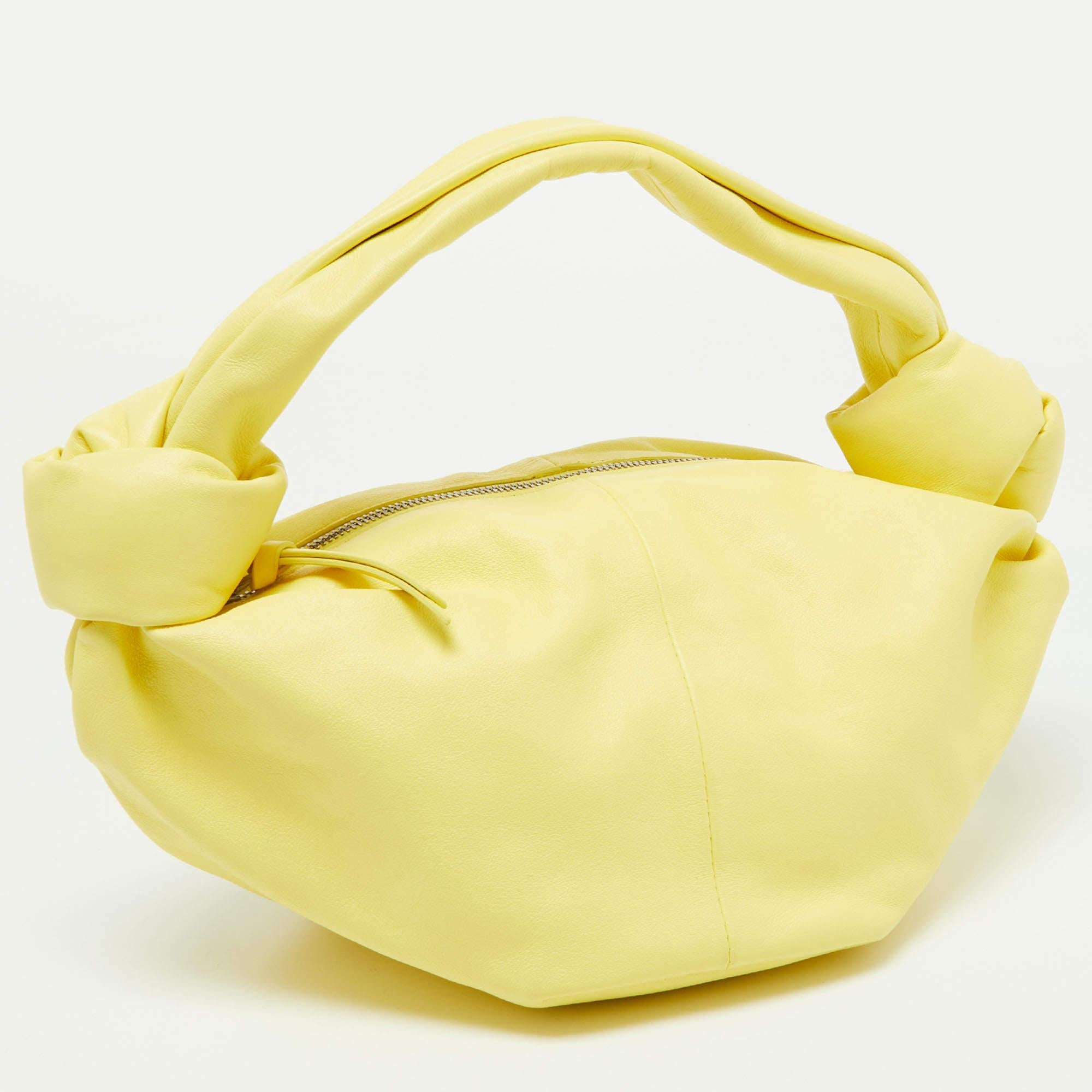 Gelbes Mini-Doppelknoten-Hobo aus Leder von Bottega Veneta aus Leder Damen