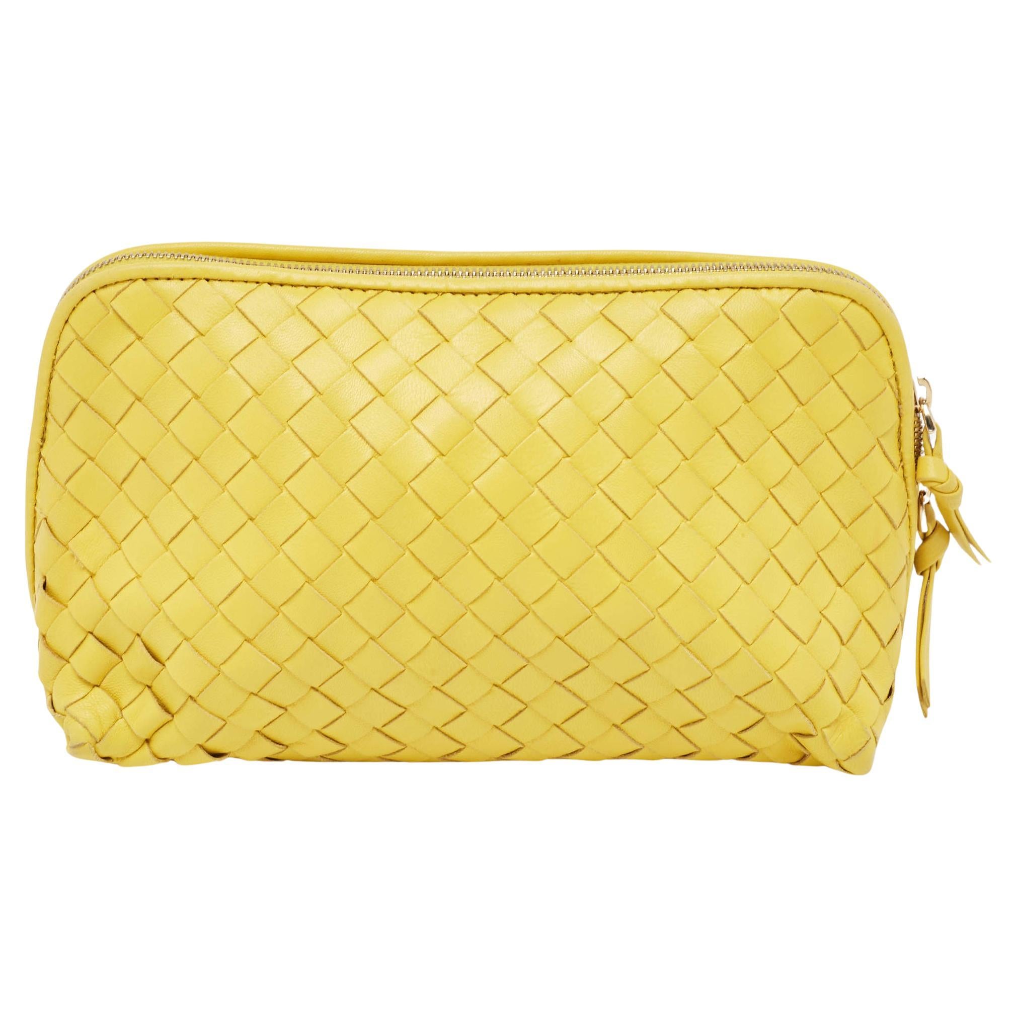 Women's Bottega Veneta Yellow Leather Zip Pouch For Sale
