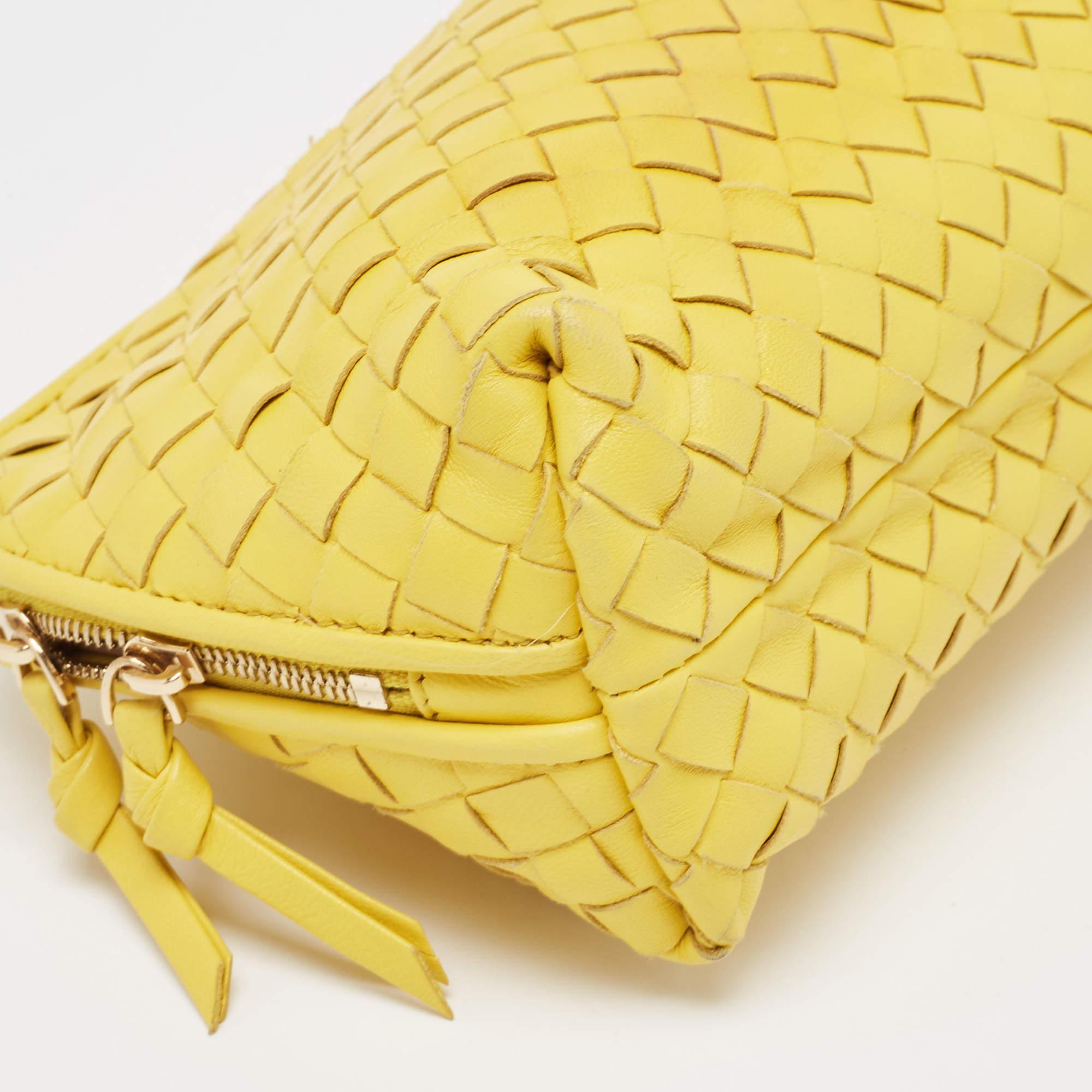 Bottega Veneta Yellow Leather Zip Pouch For Sale 4