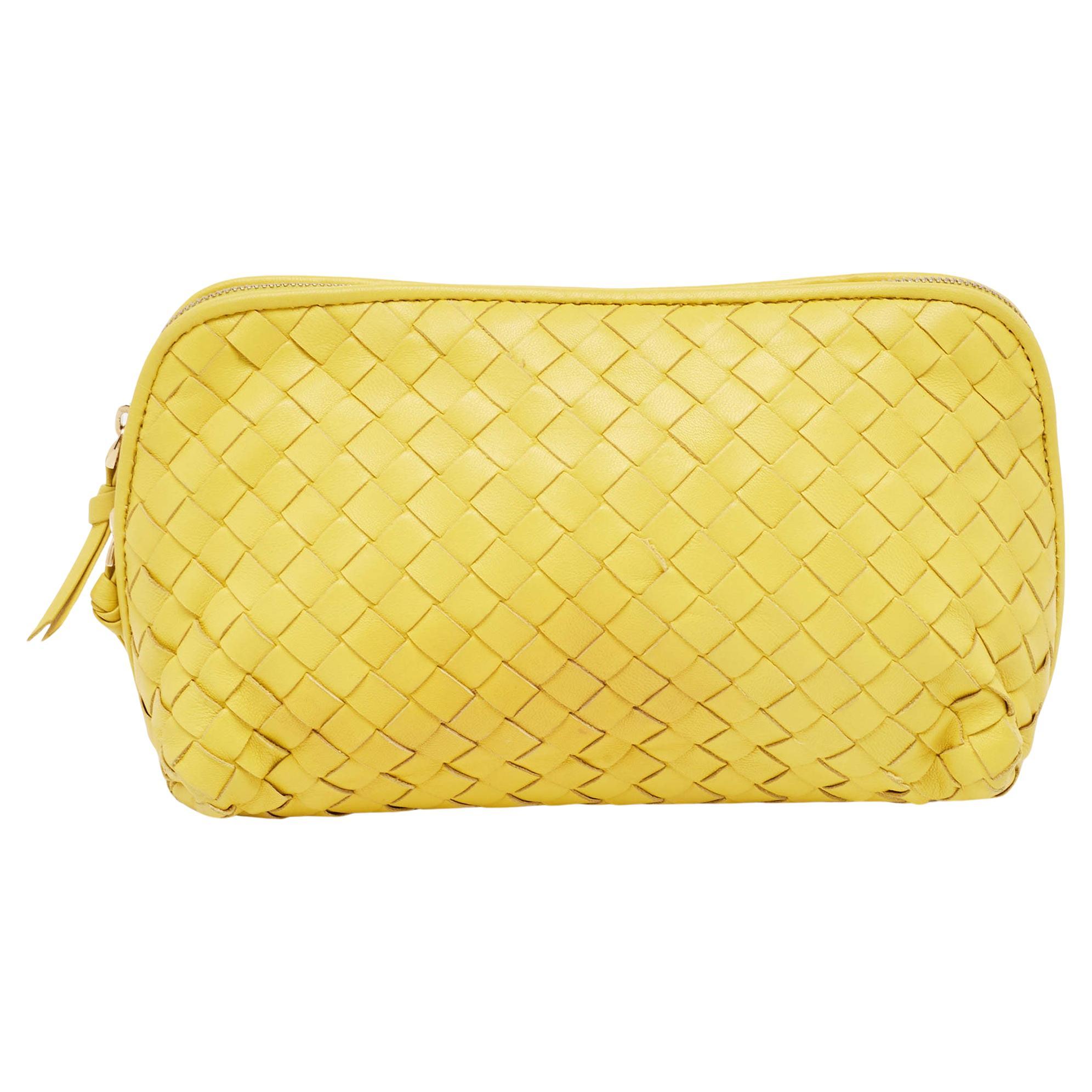 Bottega Veneta Yellow Leather Zip Pouch