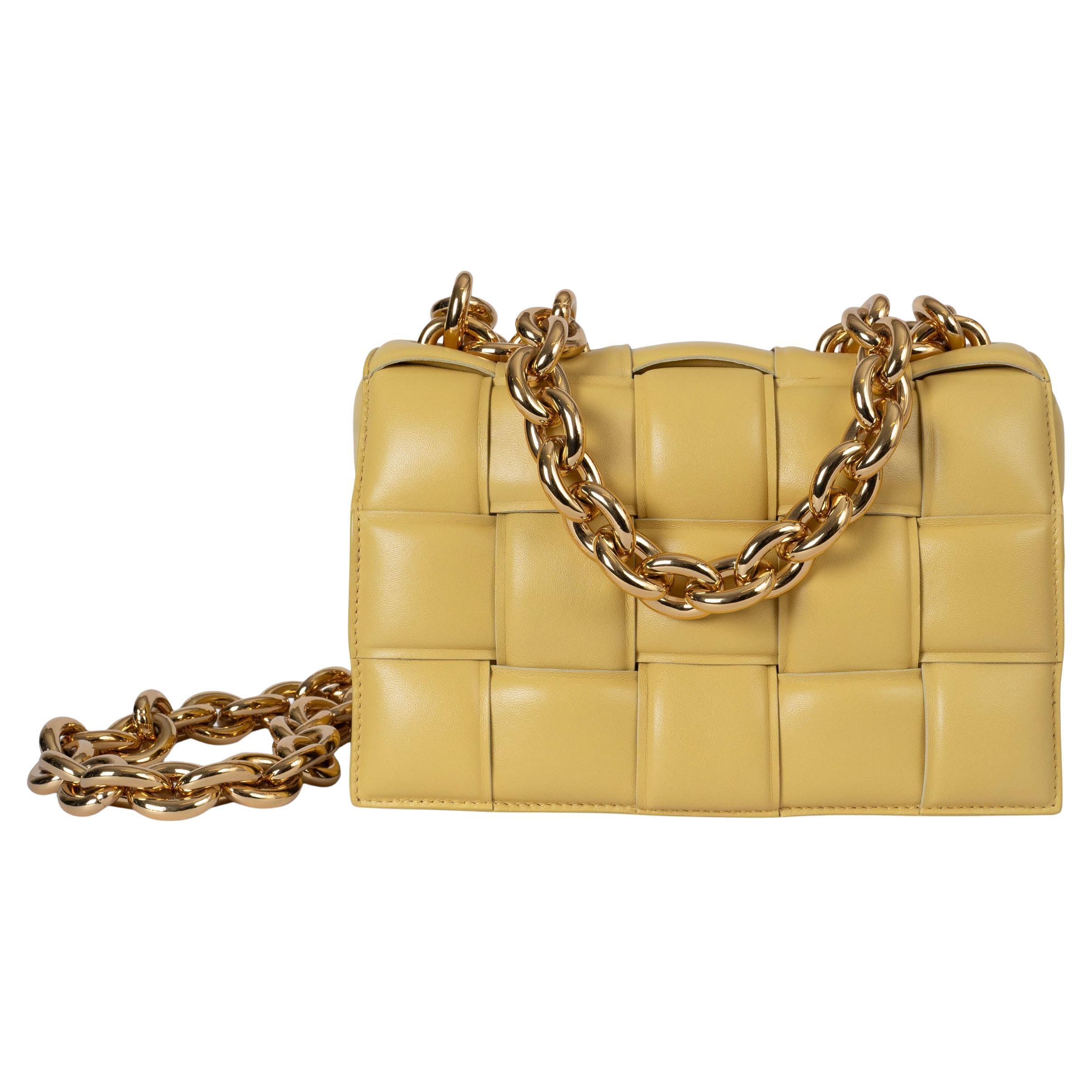 BOTTEGA VENETA yellow Maxi Intrecciato leather CHAIN CASSETTE Bag For Sale