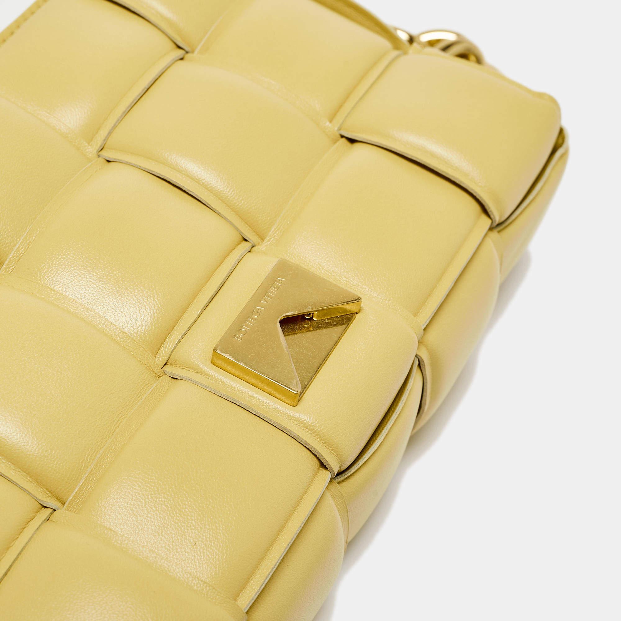 Bottega Veneta Yellow Padded Leather Chain Cassette Shoulder Bag For Sale 6