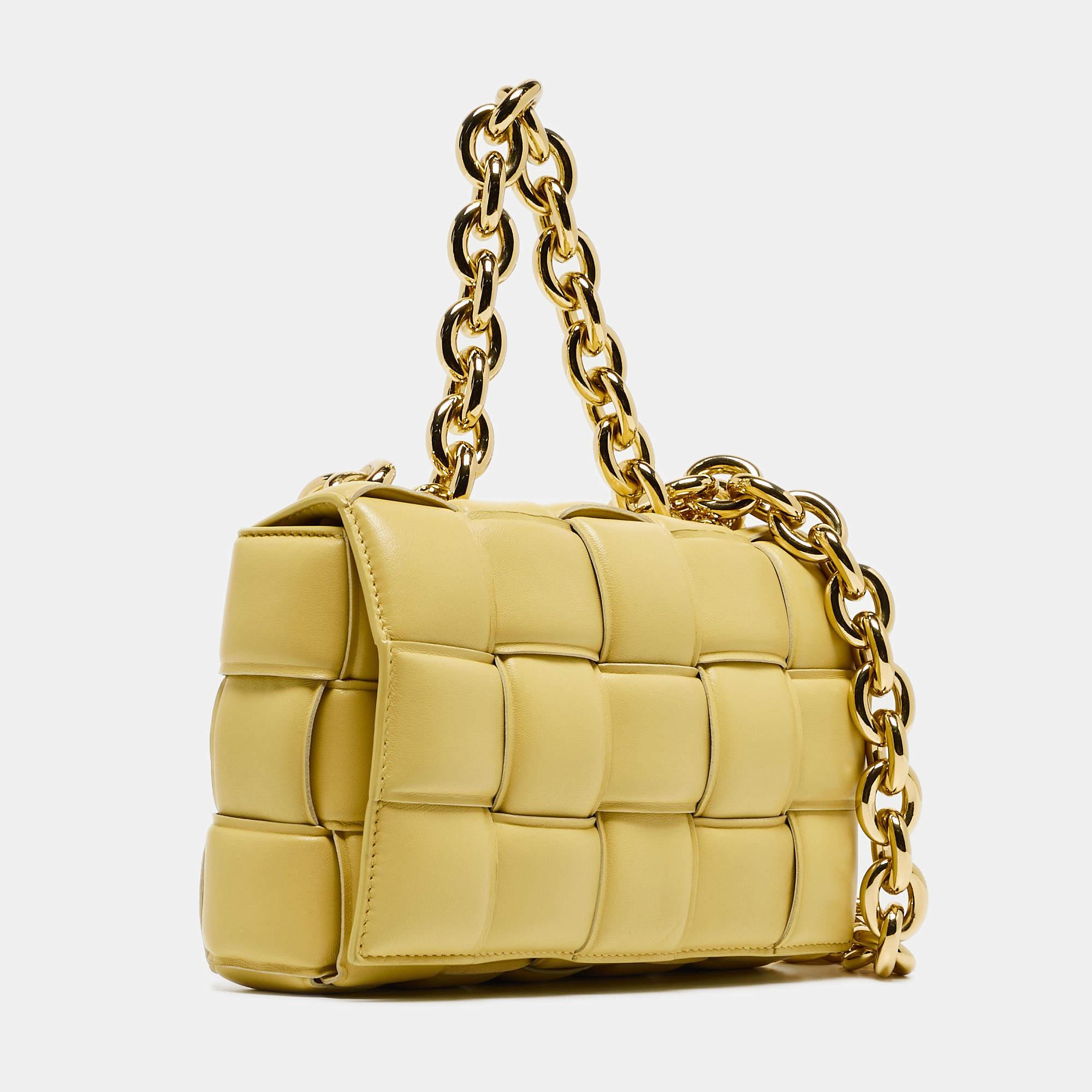 Bottega Veneta Yellow Padded Leather Chain Cassette Shoulder Bag For Sale 8