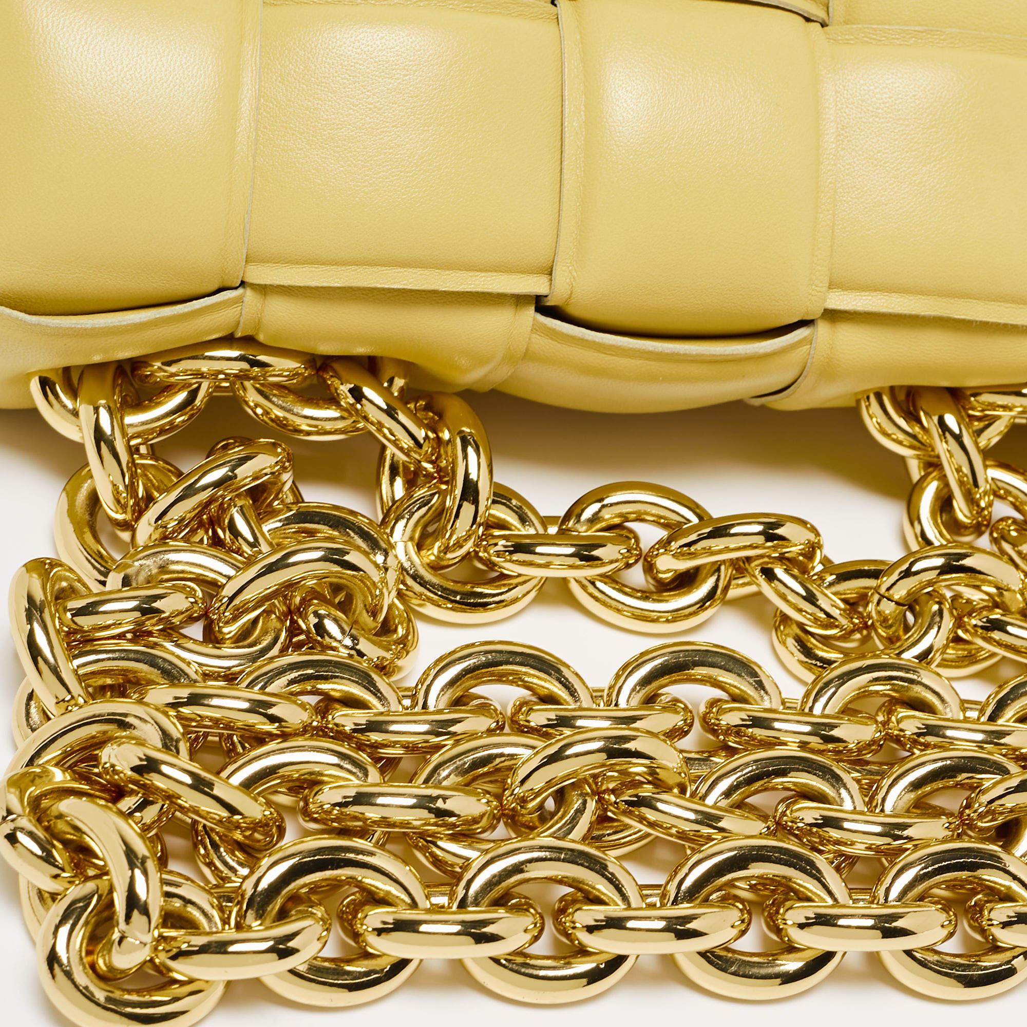 Bottega Veneta Yellow Padded Leather Chain Cassette Shoulder Bag For Sale 10