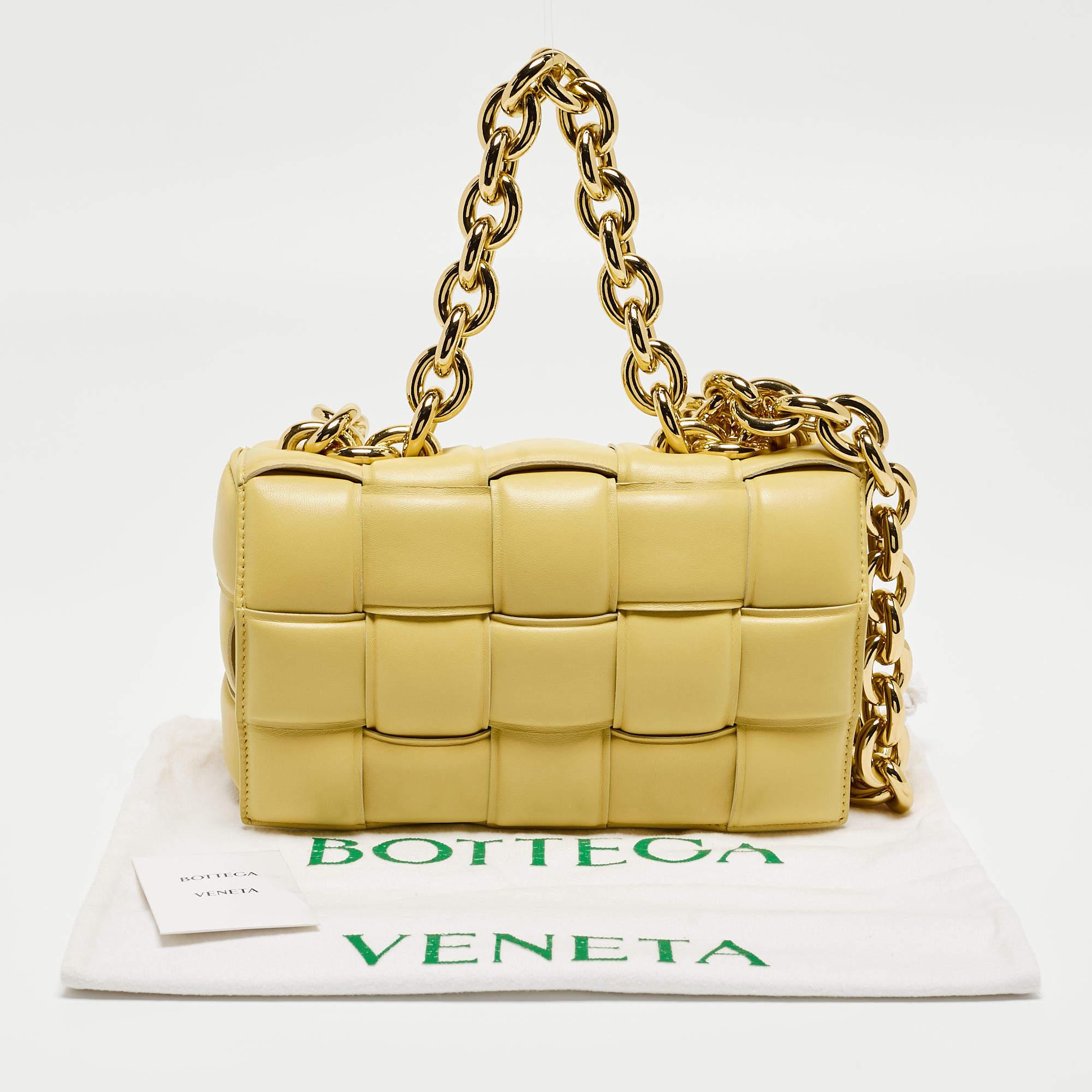 Bottega Veneta Yellow Padded Leather Chain Cassette Shoulder Bag For Sale 2