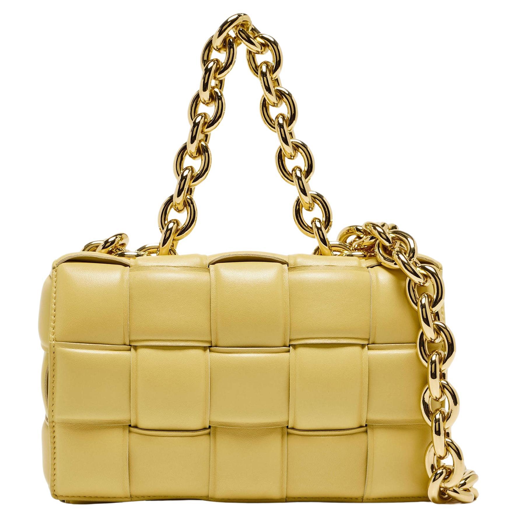 Bottega Veneta Yellow Padded Leather Chain Cassette Shoulder Bag For Sale