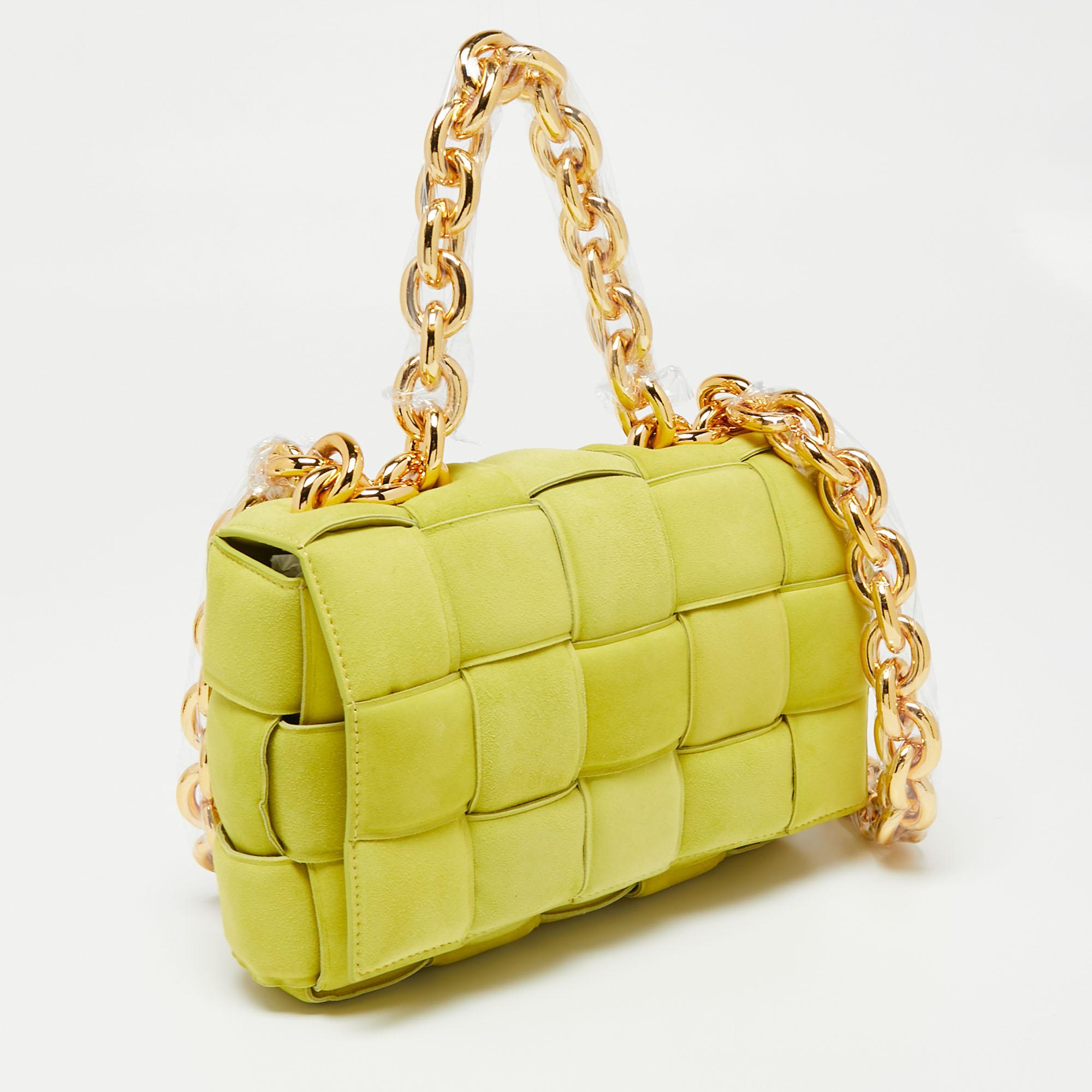 Women's Bottega Veneta Yellow Padded Suede Chain Cassette Shoulder Bag