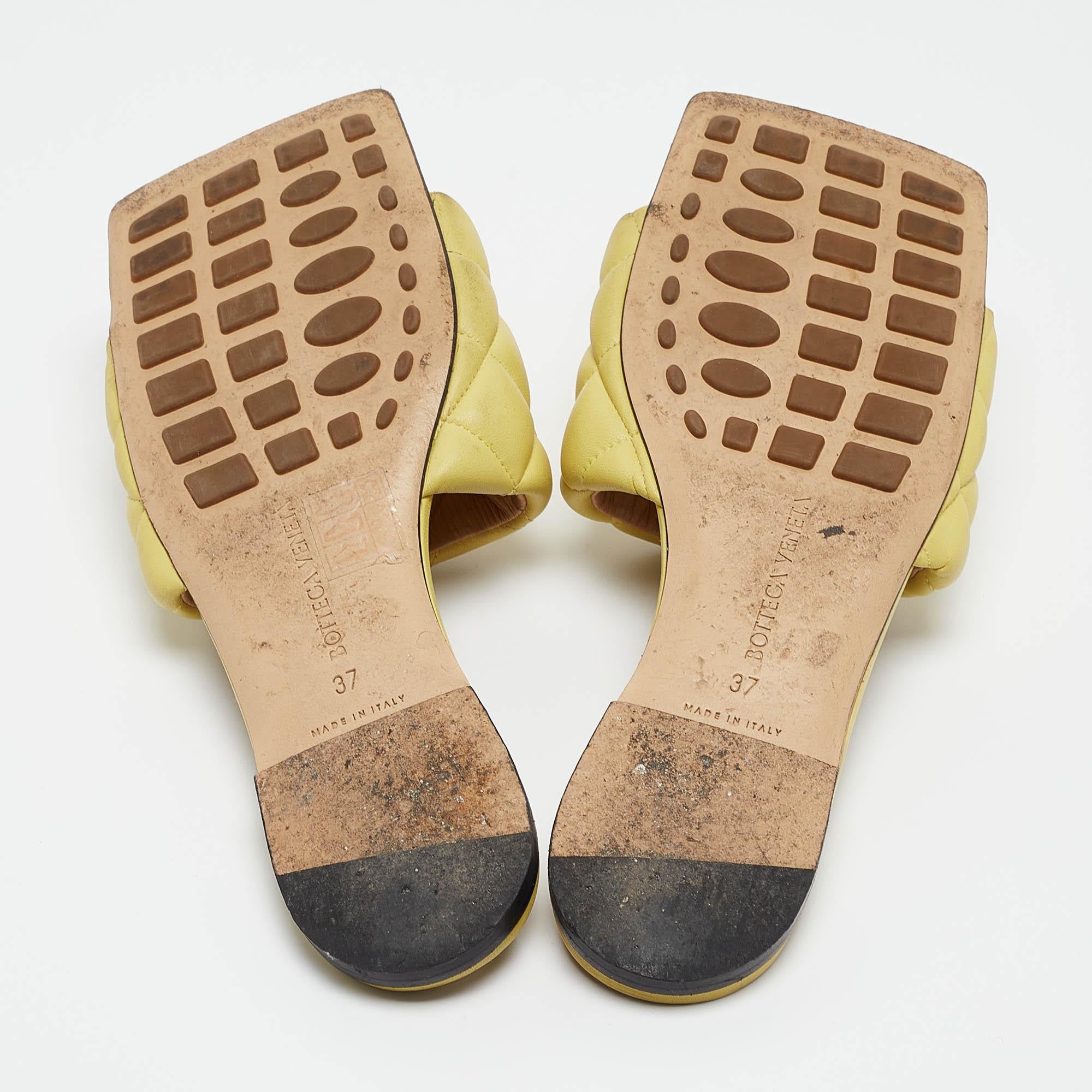 Bottega Veneta Yellow Quilted Leather Flat Slides Size 37 1
