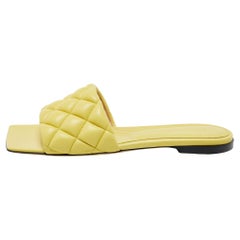 Bottega Veneta Yellow Quilted Leather Lido Flat Slides Size 37.5