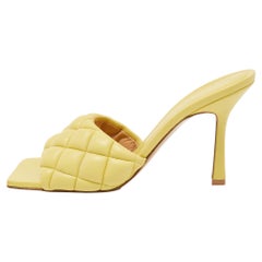 Bottega Veneta Yellow Quilted Leather Slide Sandals Size 39