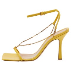 Bottega Veneta Yellow Stretch Chain Embellished Ankle Strap Sandals Size 38.5