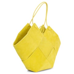 BOTTEGA VENETA yellow suede FLOWER BASKET SMALL Tote Sherbet Silver